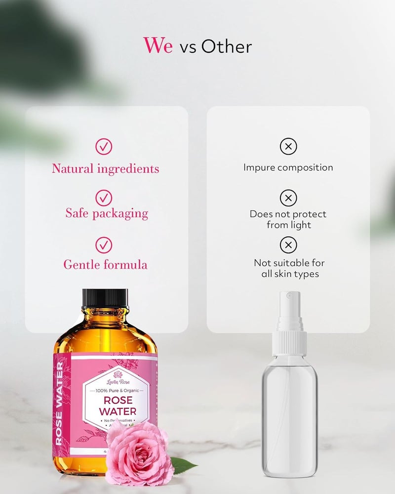 Leven Rose Rose Water Spray for Face by Leven Rose - Pure Natural Moroccan Rosewater Hydrosol Face Spray - Organic Rose Water for Hair 4 oz - Image 5